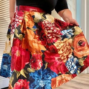 Winter Conservatory Vivid Floral Skirt | Full, Box Pleat, Pockets | 3X 24W